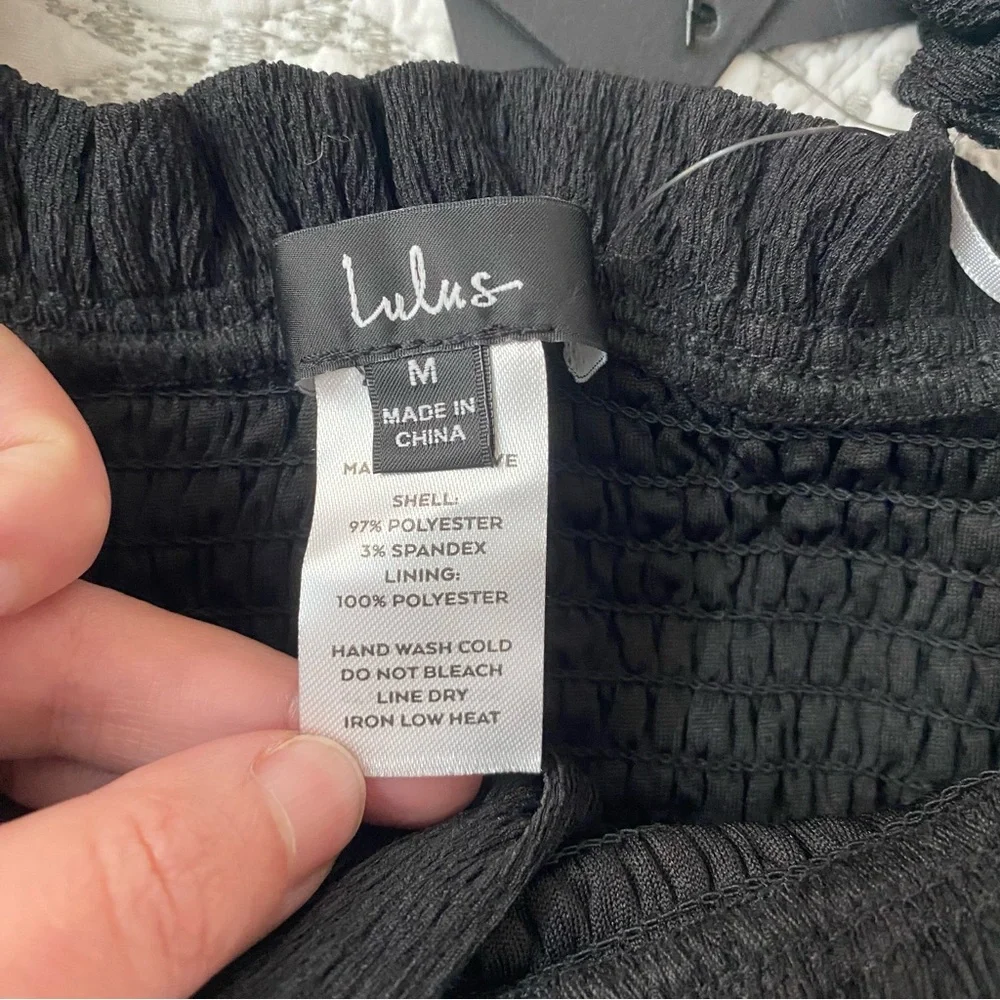 NWT Lulus Black Smocked Ruffle Crop Top - Picture 6 of 7